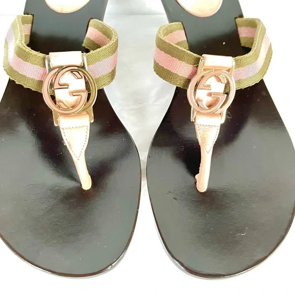 Gucci logo GG pink beige sandals  7.5 - Picture 9 of 15